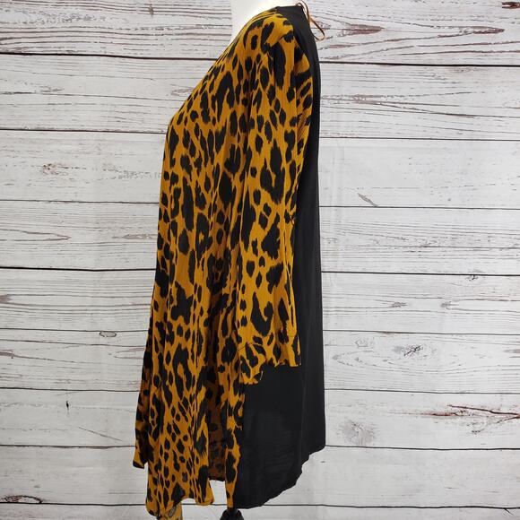 Glam Black Leopard Print Contrast Roll Tab Open Cardigan Size Medium - Picture 4 of 15